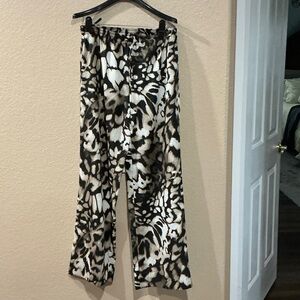 Calvin Klein Abstract Black and Cream Wide Leg Pants